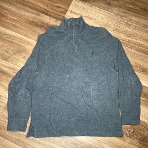 Polo Ralph Lauren Tan Quarter Zip Mens Size M Gray Grey Sweater Green Horse